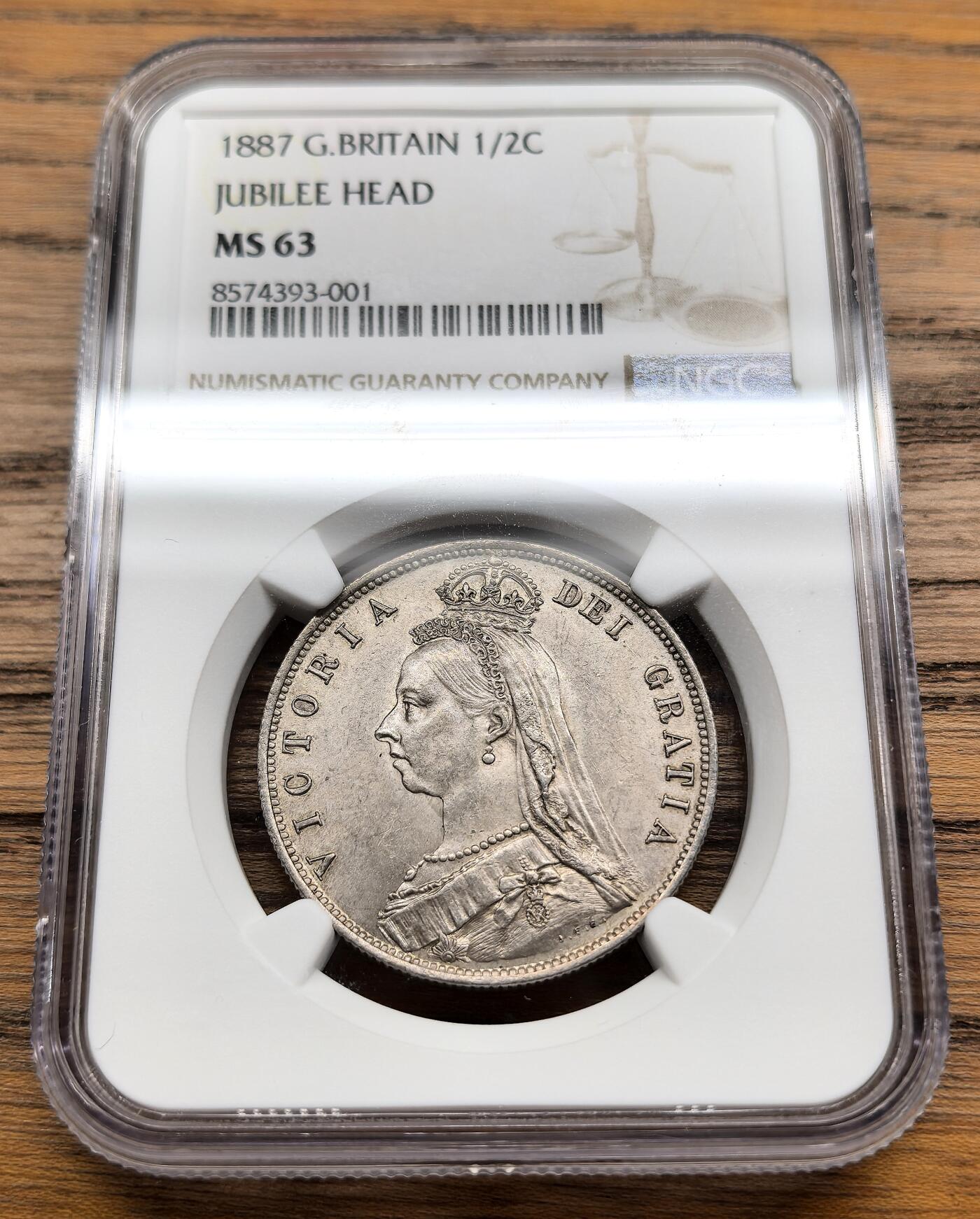 凡希社世界钱币微拍第三百零九期 1887英国老维高冠1/2克朗NGC-MS63