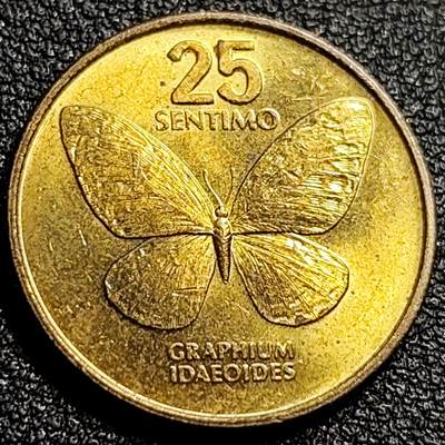 泉币菌-第82场-散币乐园场 - 近未流通 原光极美 菲律宾25分铜币 1983年 蝴蝶 21mm