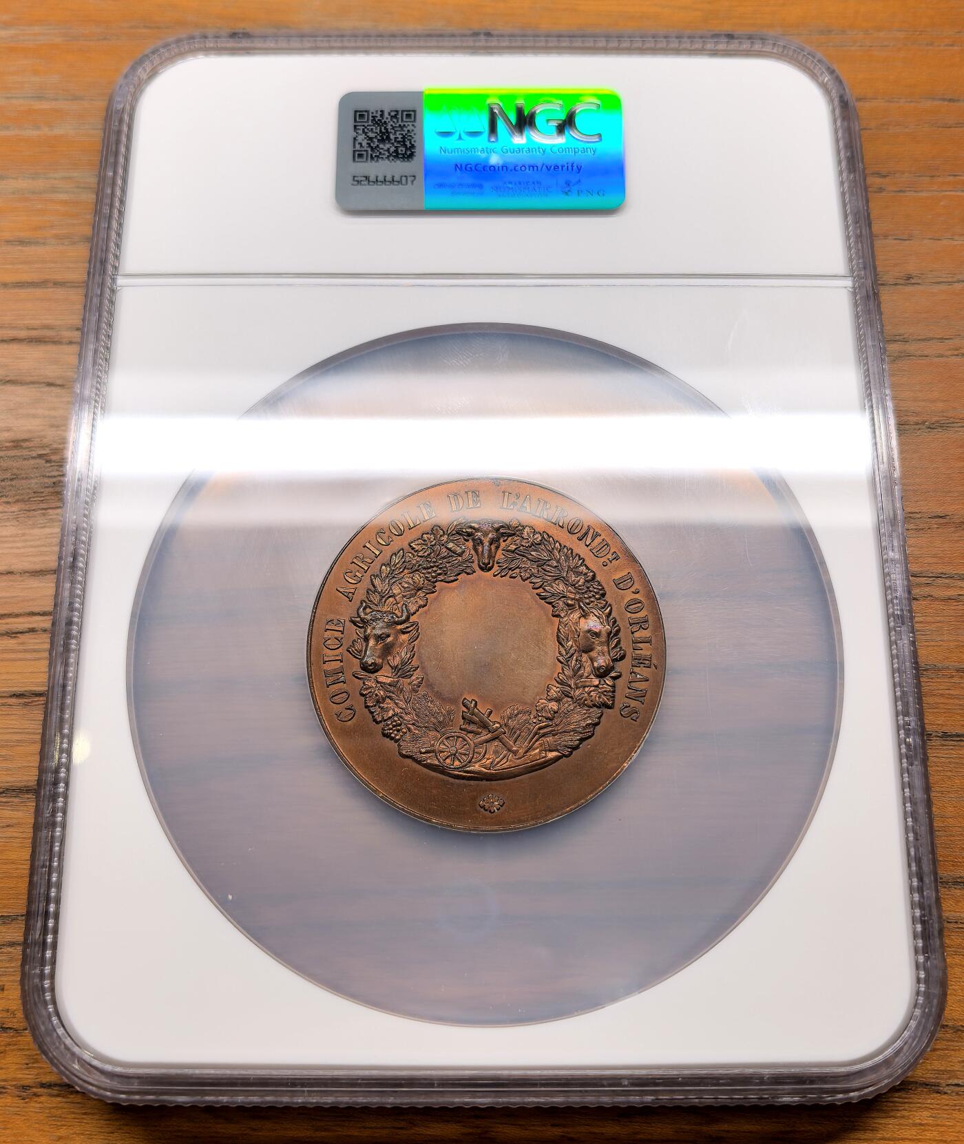 凡希社世界钱币微拍第三百零九期 十九世纪法国奥尔良农业协会纪念大铜章NGC-UNCD