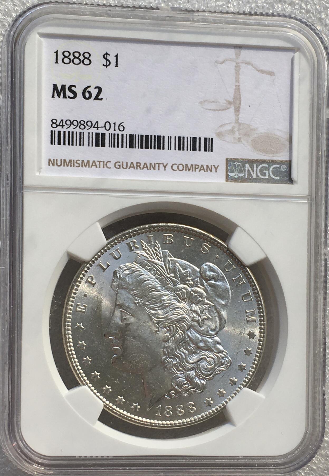 NGC MS62分1888年美国摩根女神一元银币