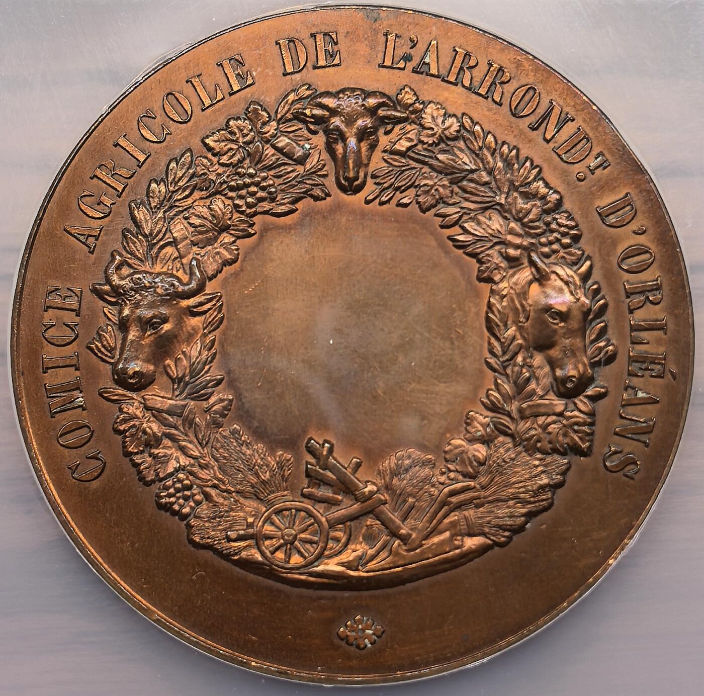 凡希社世界钱币微拍第三百零九期 十九世纪法国奥尔良农业协会纪念大铜章NGC-UNCD