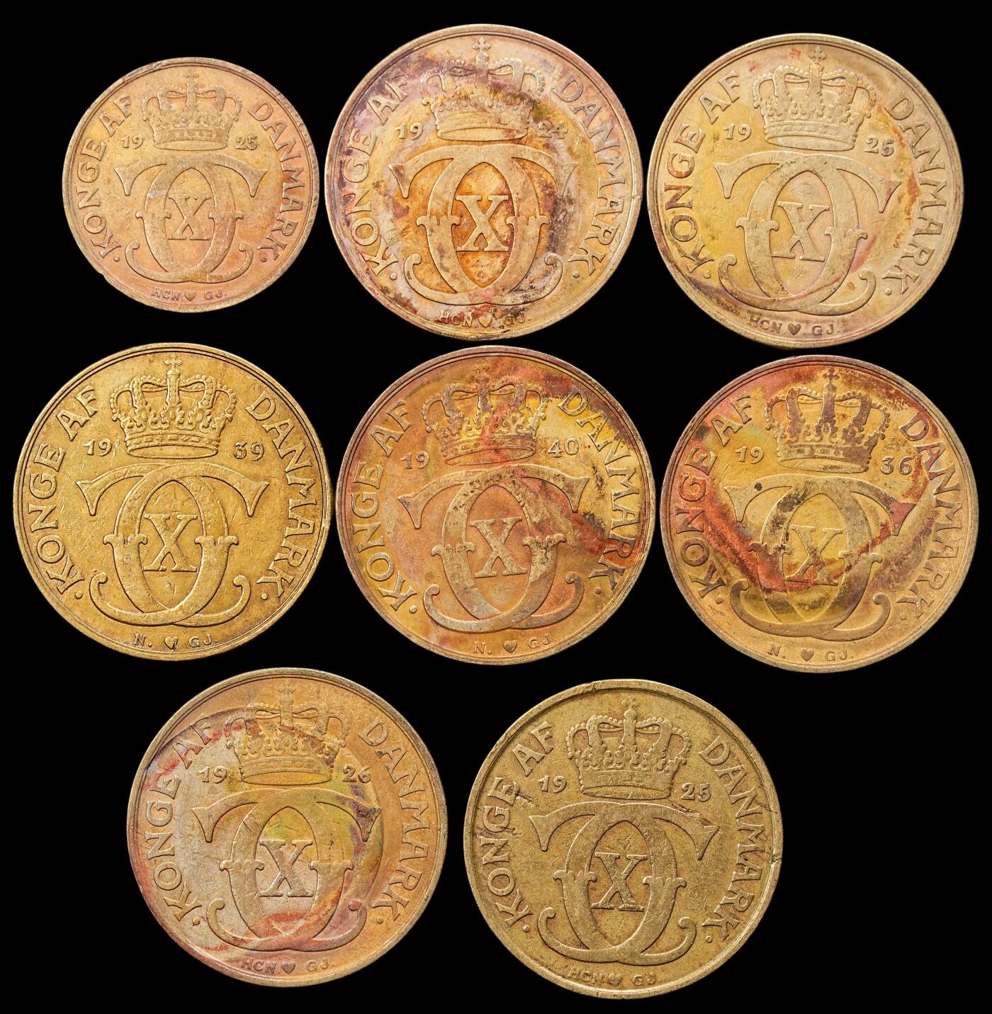 修遠堂世界钱币第八十期 丹麦皇冠1，2克朗一组 含非常稀少的1924年2克朗