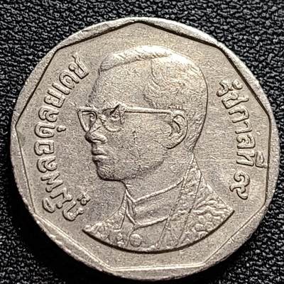 泉币菌-第84场-散币乐园场  泰国70年代5铢 曼谷云石寺 拉玛九世 铜镍包铜 24mm