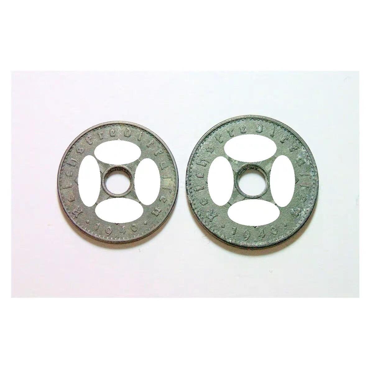 2枚套 德国第三帝国1940年5+10芬尼带孔军币 爽品