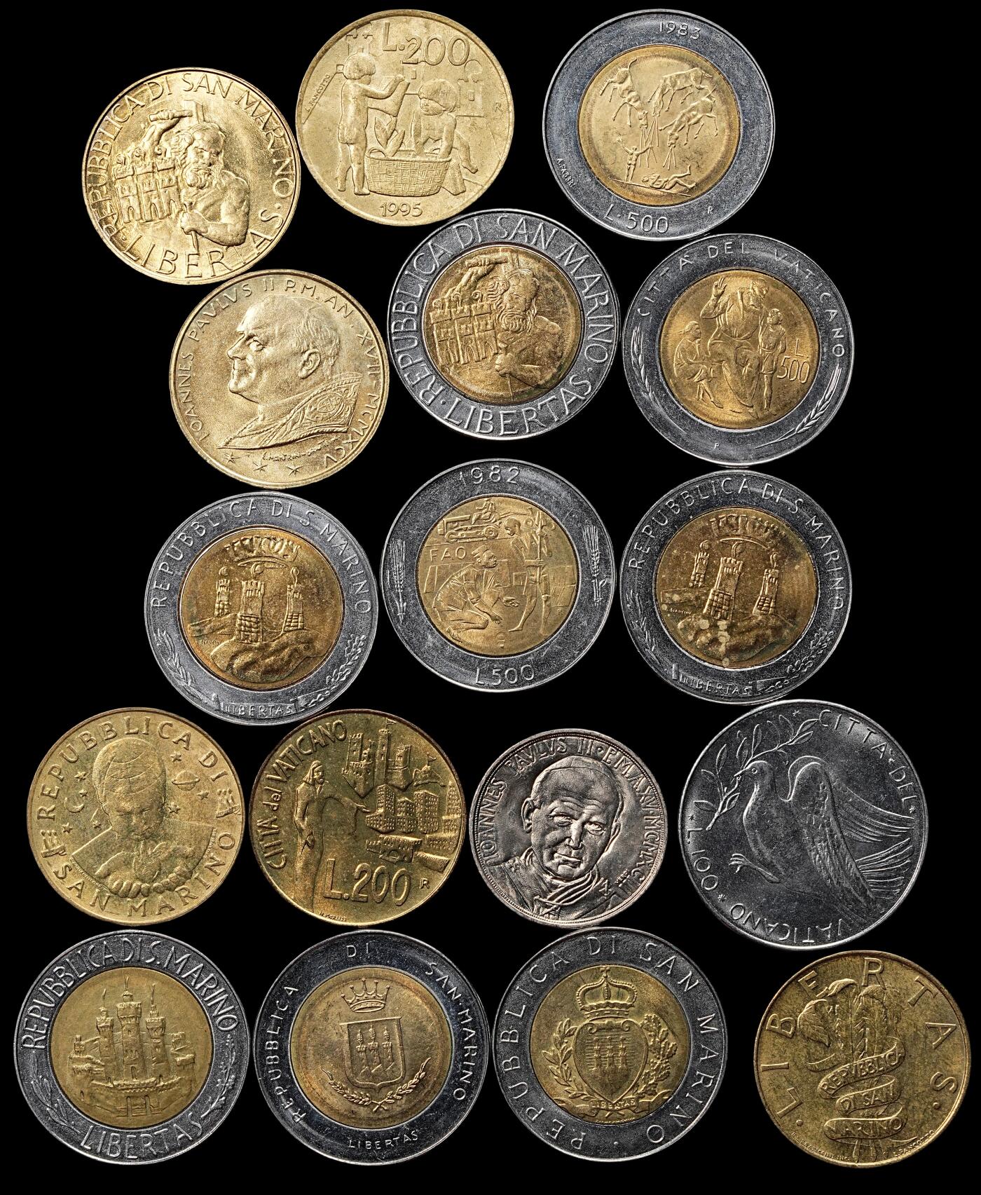 修遠堂世界钱币第八十期 梵蒂冈，圣马力诺现代币一组 完全未流通