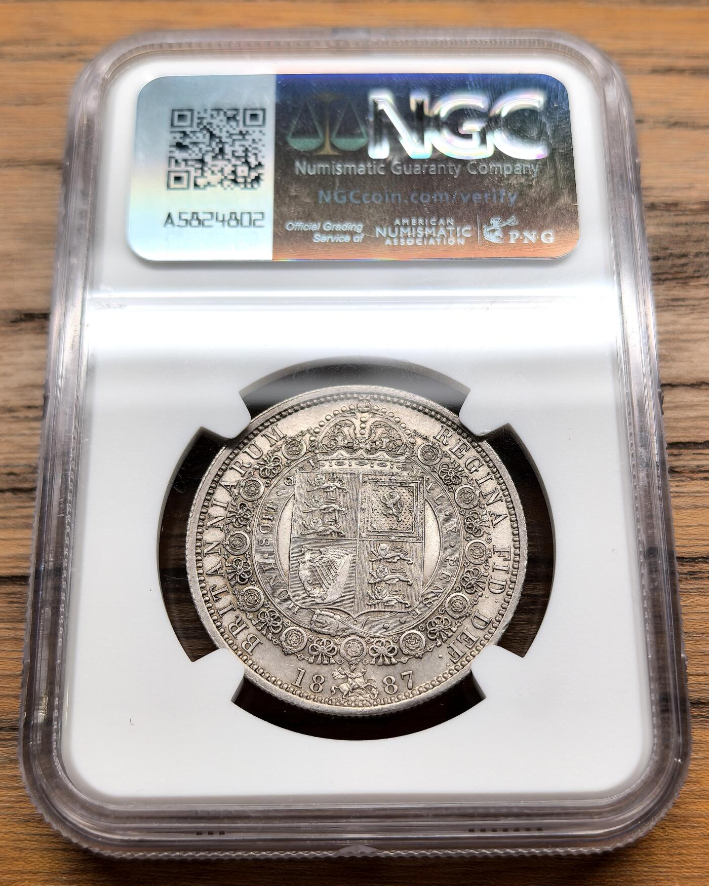 凡希社世界钱币微拍第三百零九期 1887英国老维高冠1/2克朗NGC-MS63