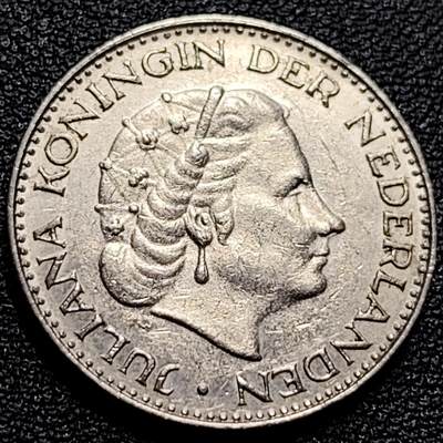 泉币菌-第84场-散币乐园场 1967年 荷兰王国早期1盾 朱莉安娜女王  镍币 硬币 25mm 