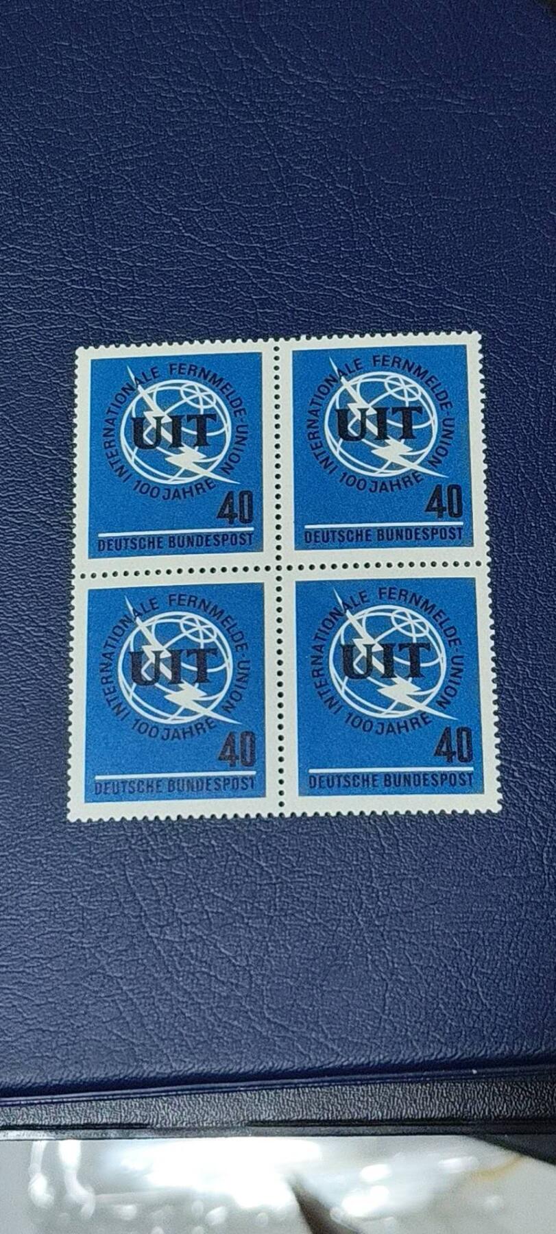 德国邮票专场，都是四方联 德国邮票四方联一张，1965年发行，国际电信联盟100周年  。品相如图