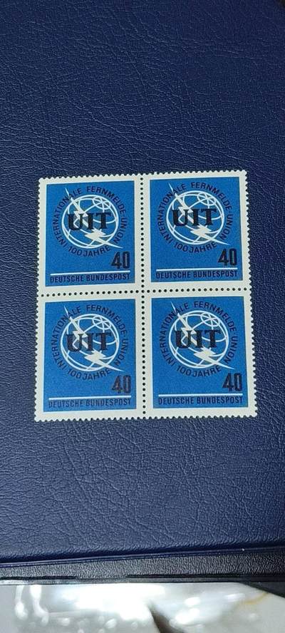 德国邮票专场，都是四方联 - 德国邮票四方联一张，1965年发行，国际电信联盟100周年  。品相如图