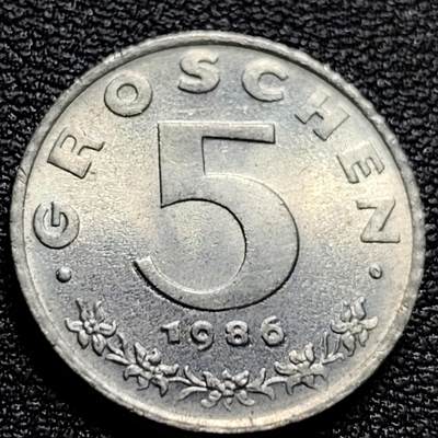 泉币菌-第84场-散币乐园场 - 少见 近未流通 原光极美 奥地利1986年 5格罗申 锌币 鹰 19毫米 2.5克 