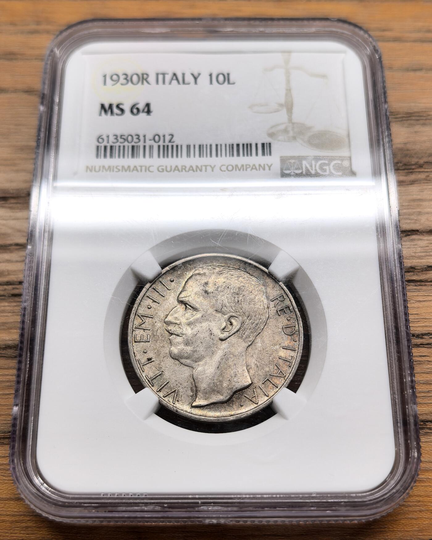 凡希社世界钱币微拍第三百零九期 1930R意大利马车10里拉银币NGC-MS64