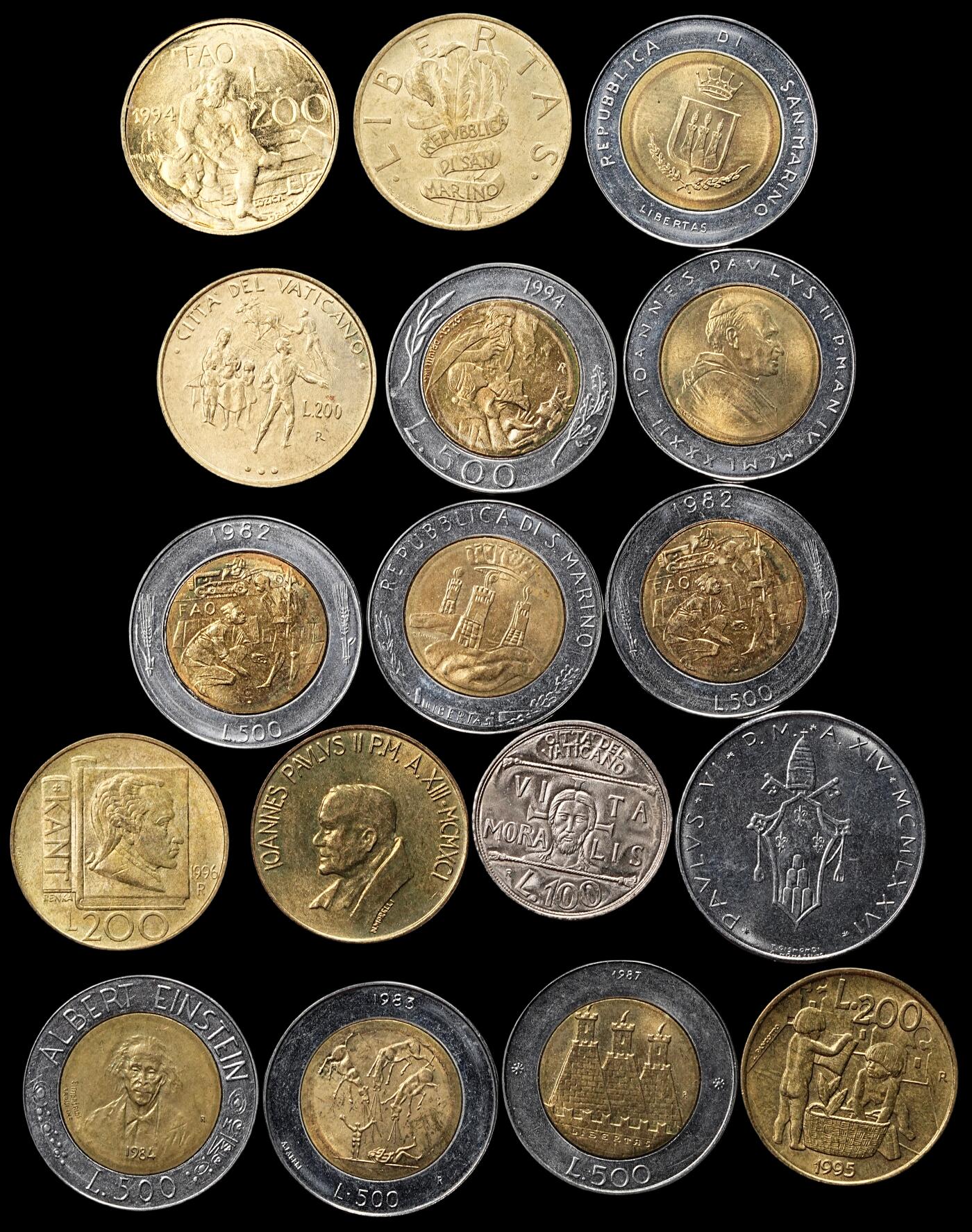 修遠堂世界钱币第八十期 梵蒂冈，圣马力诺现代币一组 完全未流通