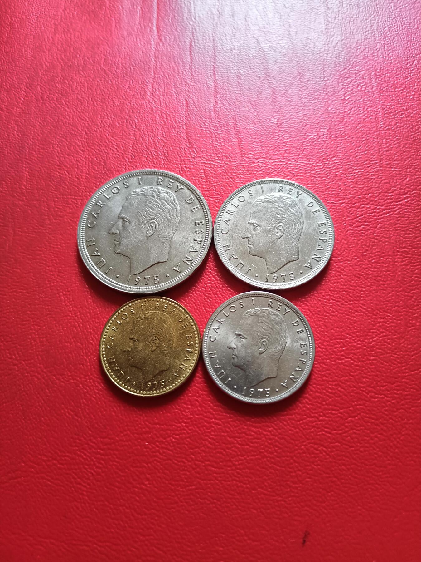 【云涧收藏】第五十二场 西班牙1975版1、5、25、50比塞塔4枚，好品