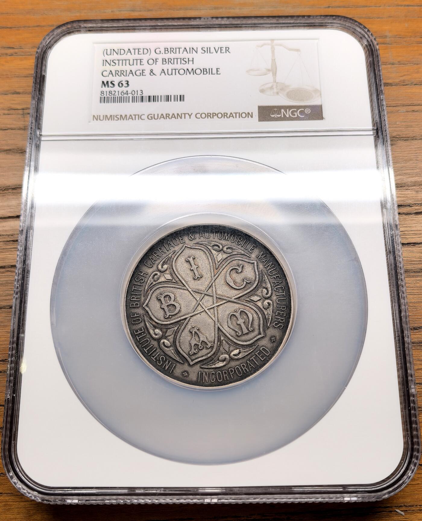 凡希社世界钱币微拍第三百零九期 1930S英国汽车与马车制造研究所银质奖章NGC-MS63