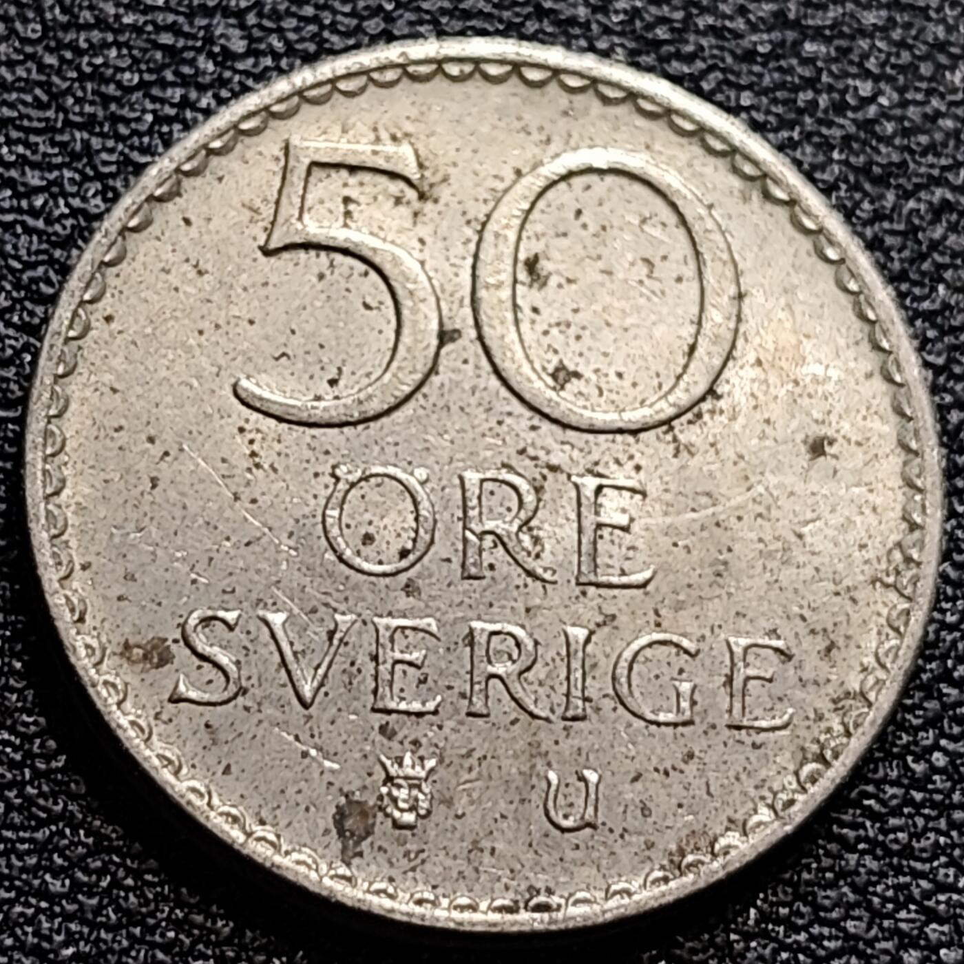 泉币菌-第84场-散币乐园场 1973年 瑞典50欧尔 镍币 王冠皇冠 22mm