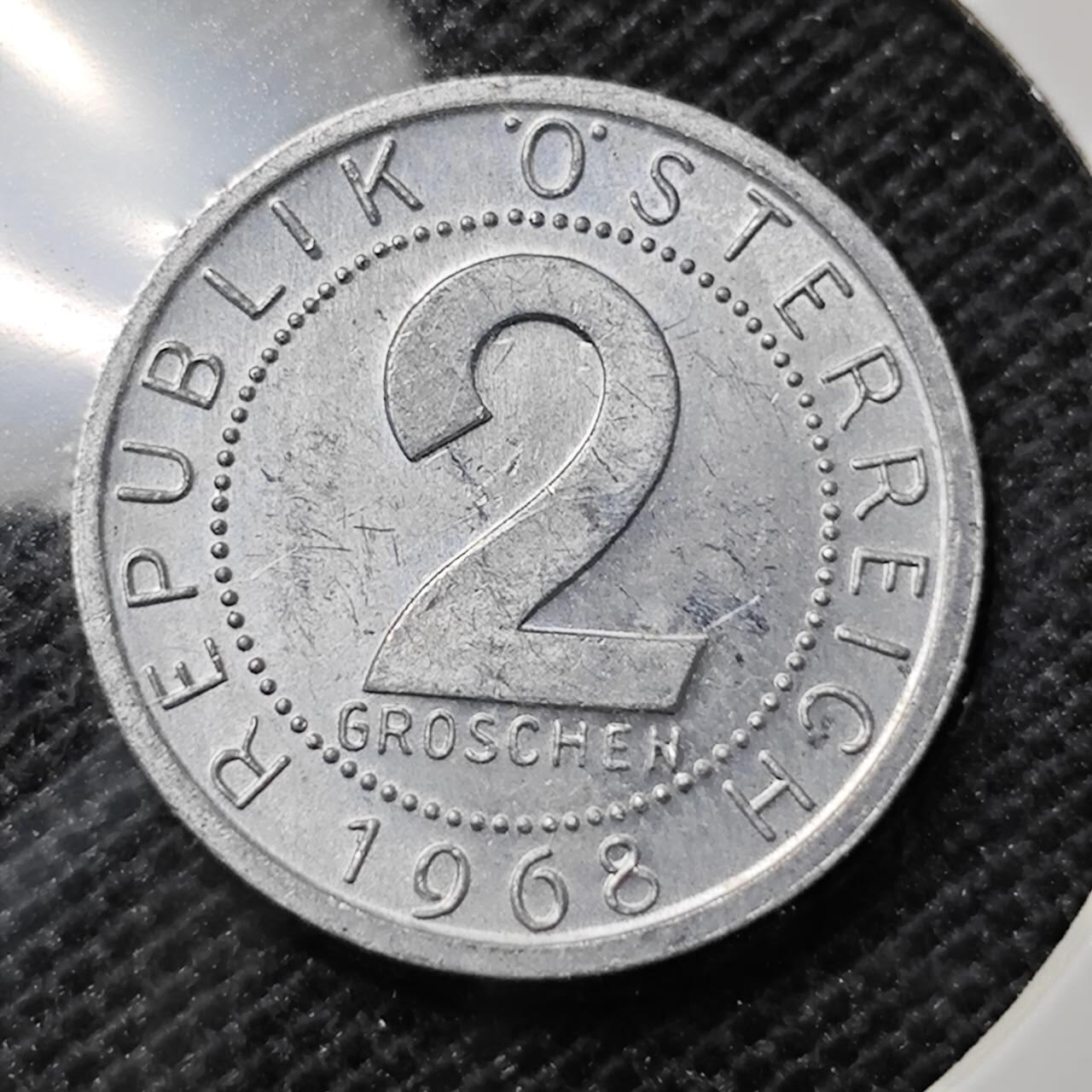KK钱币收藏小铺 第318期 2月预留时间 周末发货  1968奥地利2格罗申