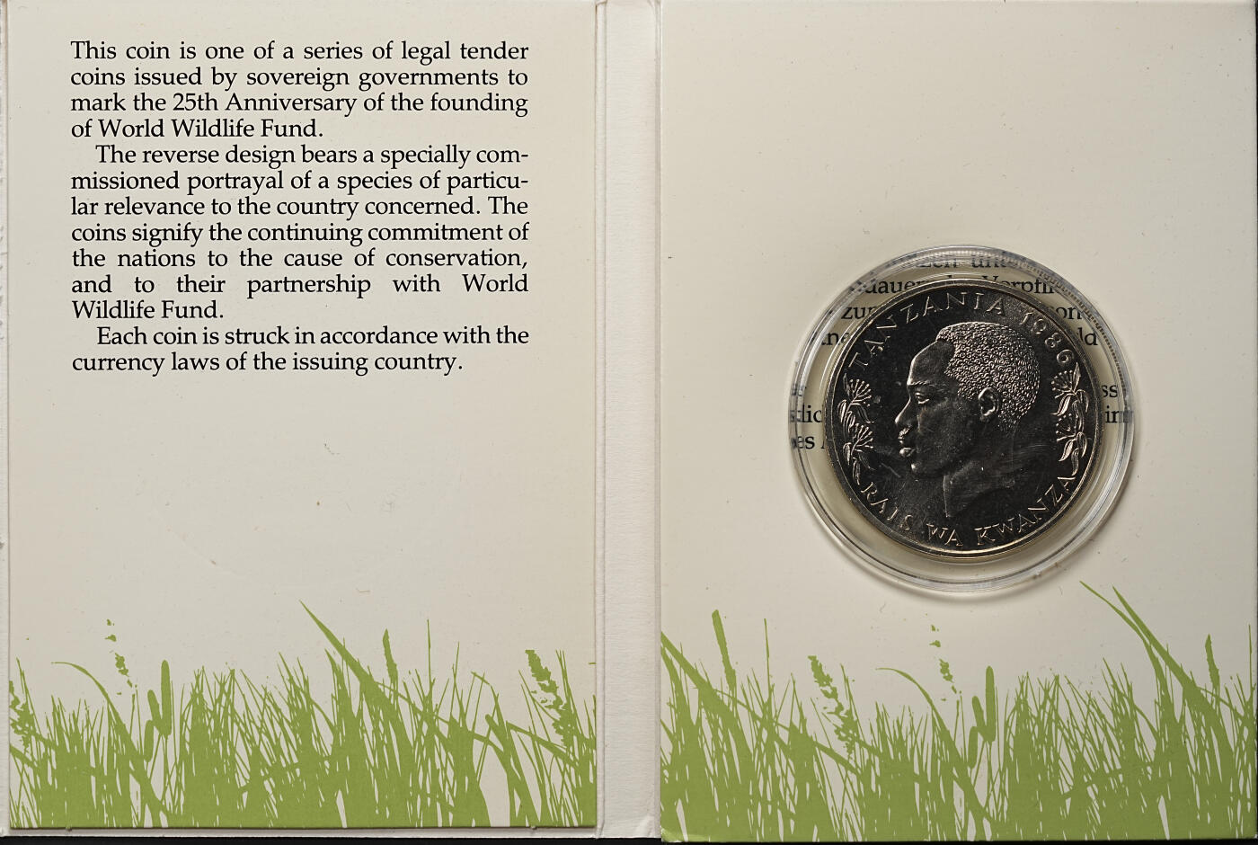 修遠堂世界钱币第八十期 世界动物保护协会 坦桑尼亚纪念币两枚 带包装