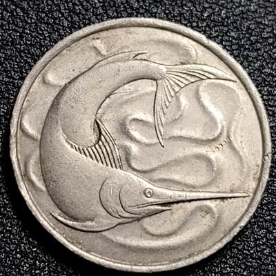 泉币菌-第82场-散币乐园场 - 高币值 1976年 新加坡20分 海洋动物-剑鱼 24mm 