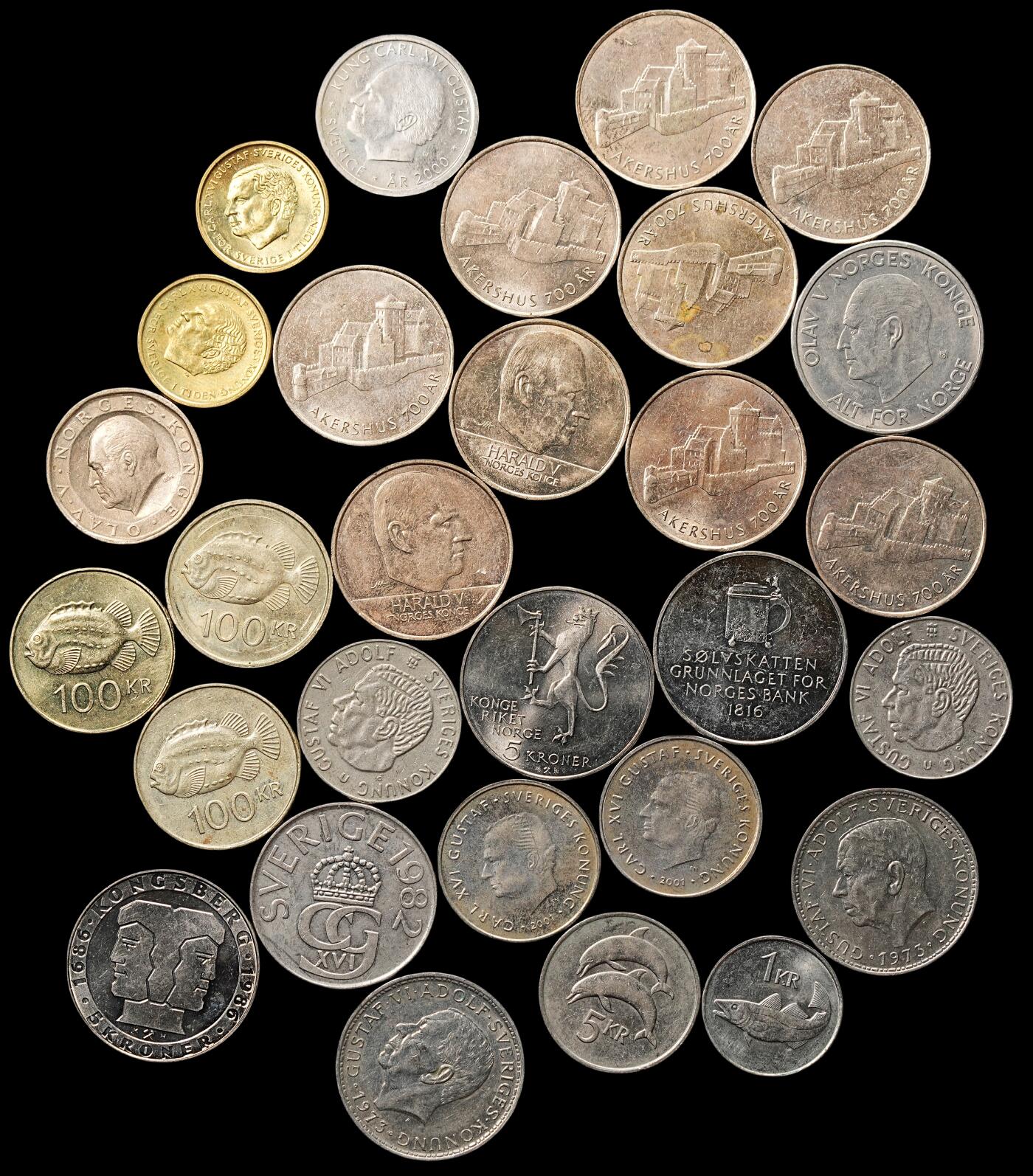 修遠堂世界钱币第八十期 北欧诸国克朗一组 面值挪威210，瑞典40，冰岛306