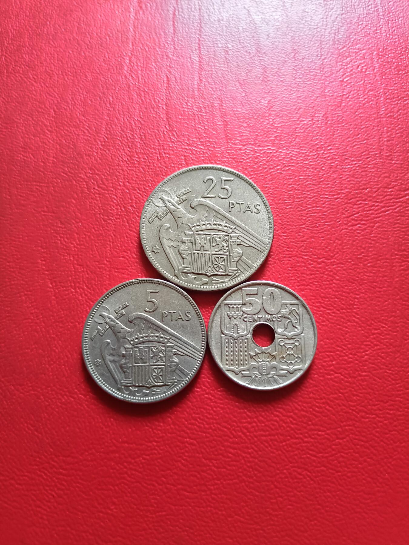 【云涧收藏】第五十二场 西班牙弗朗哥50分、5、25比塞塔3枚