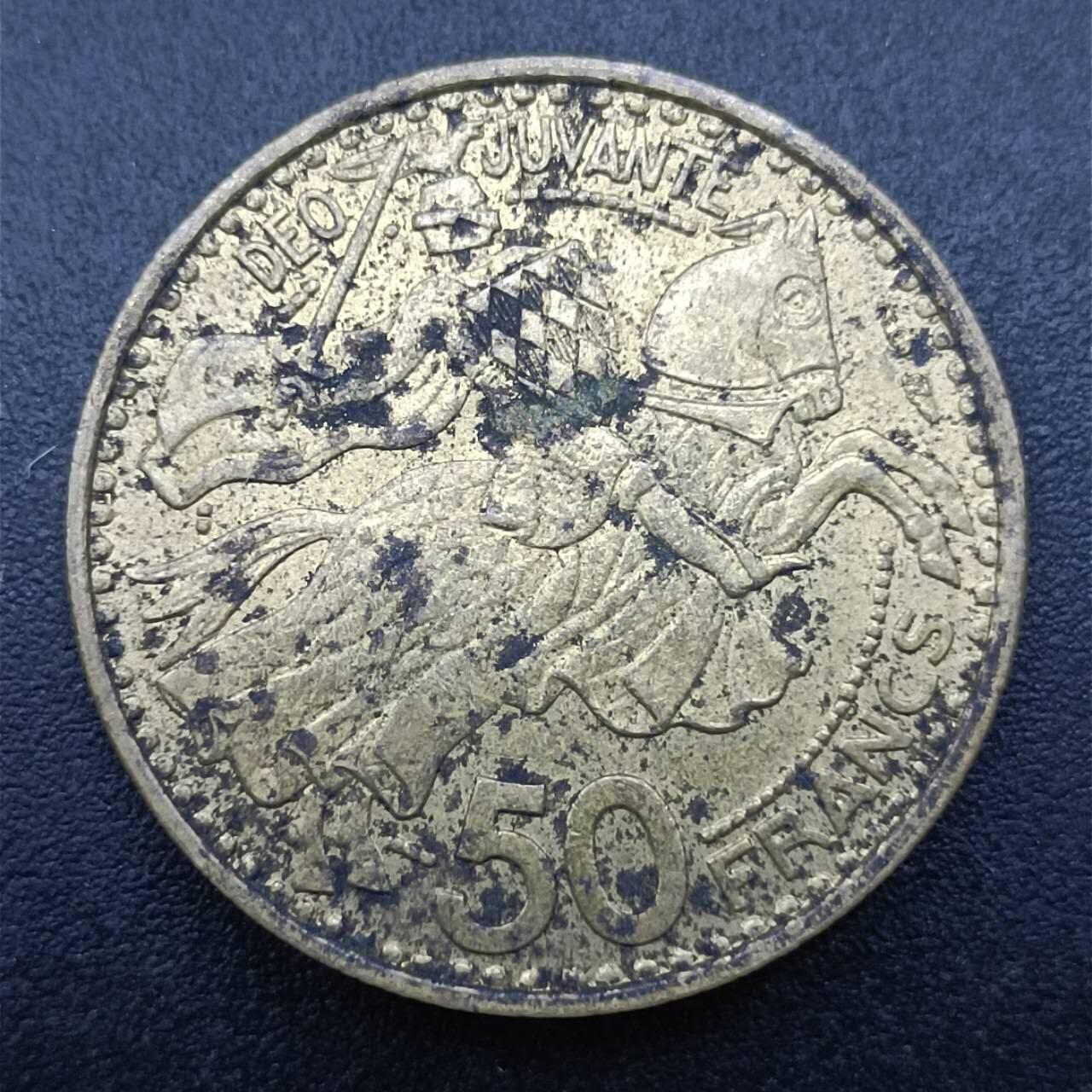 【淘币小摊】限时拍第七百零七拍  老铜币场 满百包邮可预留两周  周一统一发货  摩纳哥1950年50法郎铜币