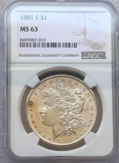 世界钱币专场拍卖 - NGC MS63分1881年S版美国摩根女神一元银币 26.8克