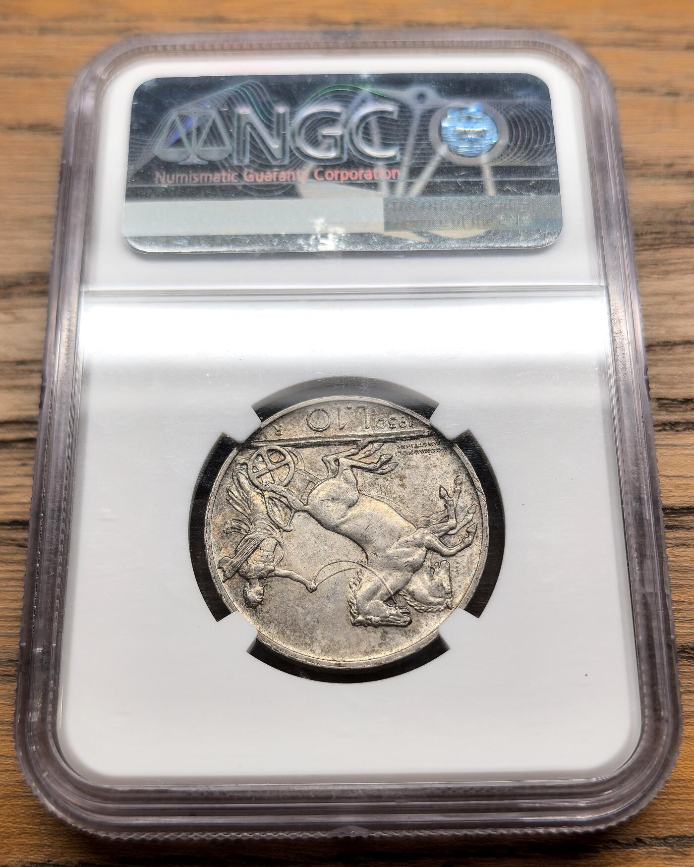凡希社世界钱币微拍第三百零九期 1930R意大利马车10里拉银币NGC-MS64