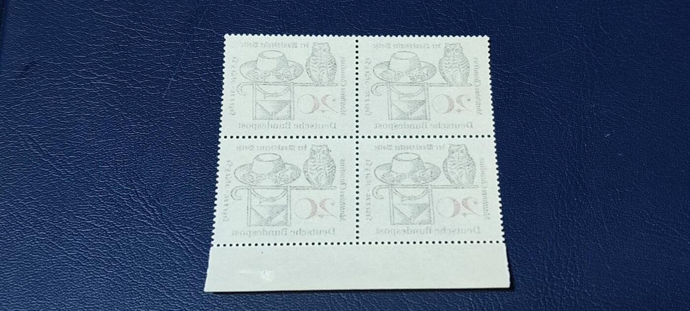 德国邮票专场，都是四方联 德国邮票四方联一张，1965年发行，作家克劳迪乌斯逝世150年  猫头鹰  。品相如图
