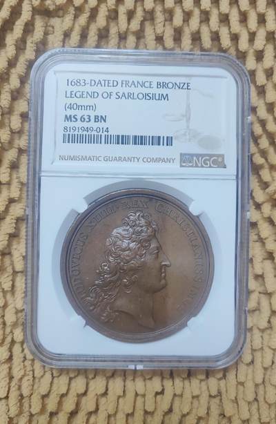 08月10日 🌏地球币章 - 珍品：1683年 法国 沙洛伊修斯传说纪念铜章 NGC~MS63~BN