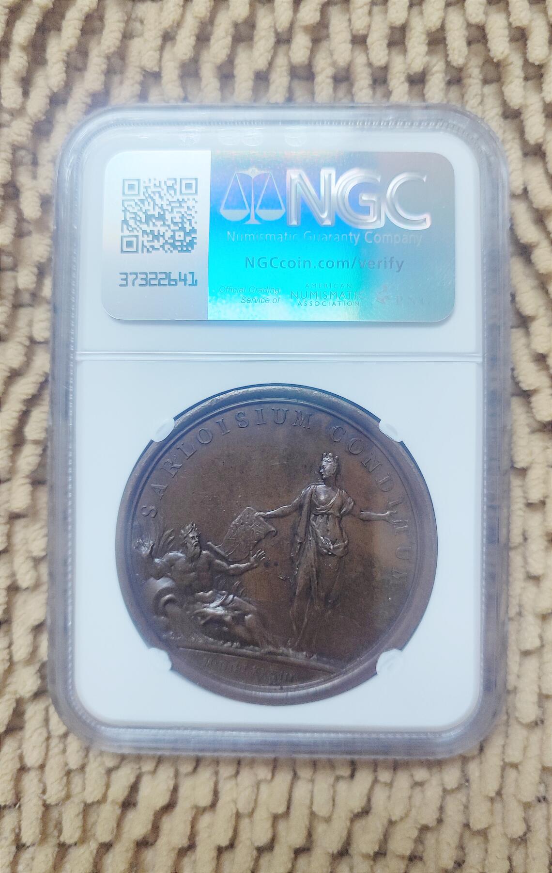 08月12日 🌏地球币章 珍品：1683年 法国 沙洛伊修斯传说纪念铜章 NGC~MS63~BN