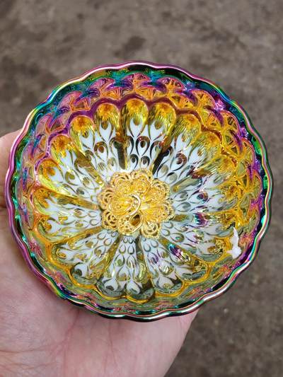 梦幻七彩金孔雀盏(33011)尺寸97*55mm容量150ml建盏胎内蕴含许多 - 梦幻七彩金孔雀盏(33011)尺寸97*55mm容量150ml建盏胎内蕴含许多