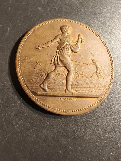 老王徽章第141期 - 法国1891米尔库尔农业协会大铜章    播种    直径50mm   重量63g