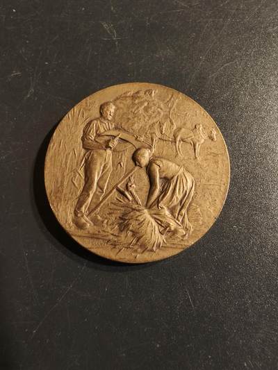 老王徽章第141期 - 法国1899年帕特奈养殖业大铜章    名家Rivet作品     直径41mm   重量37.6g