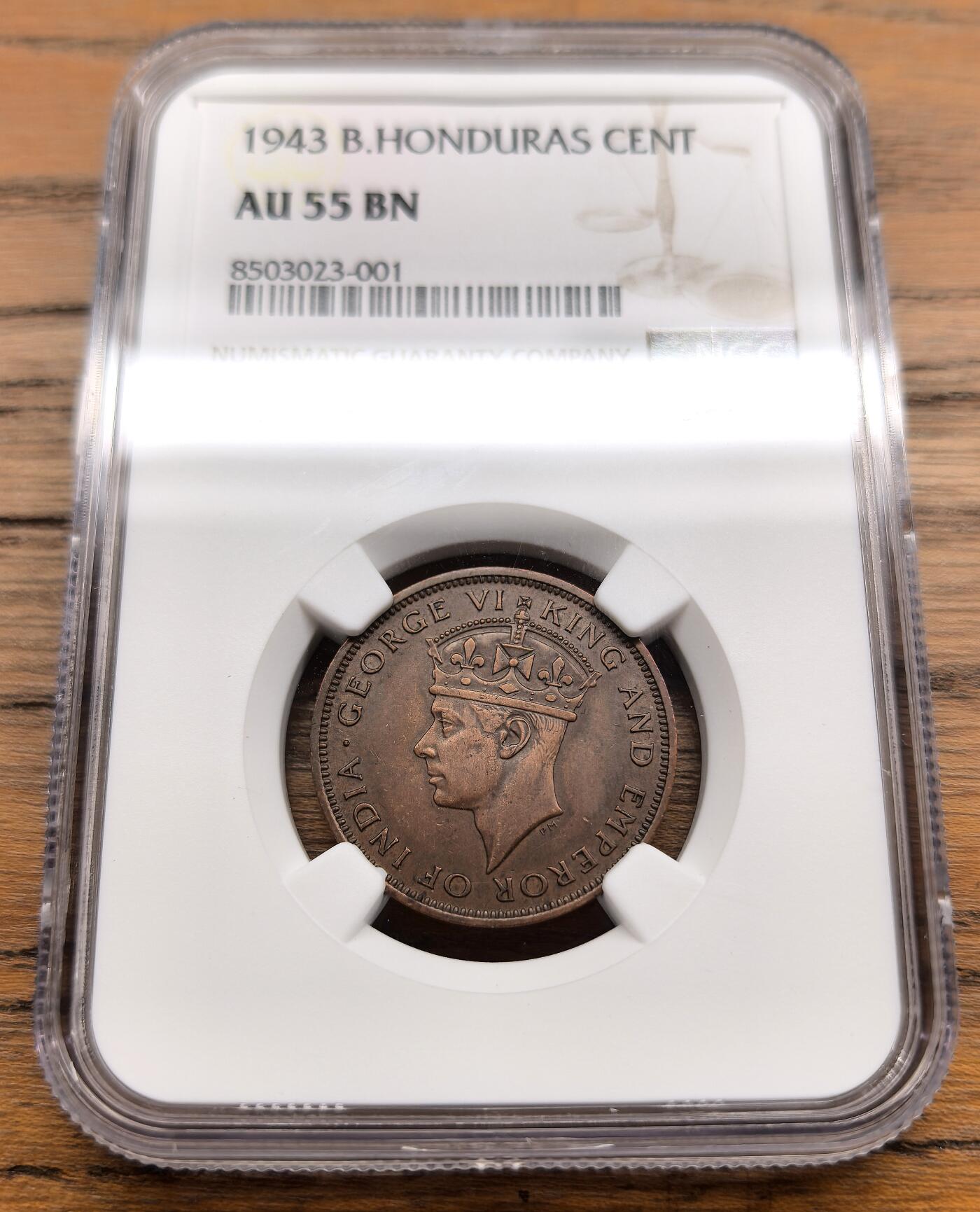 凡希社世界钱币微拍第三百零九期 1943英属洪都拉斯乔六一分NGC-AU55