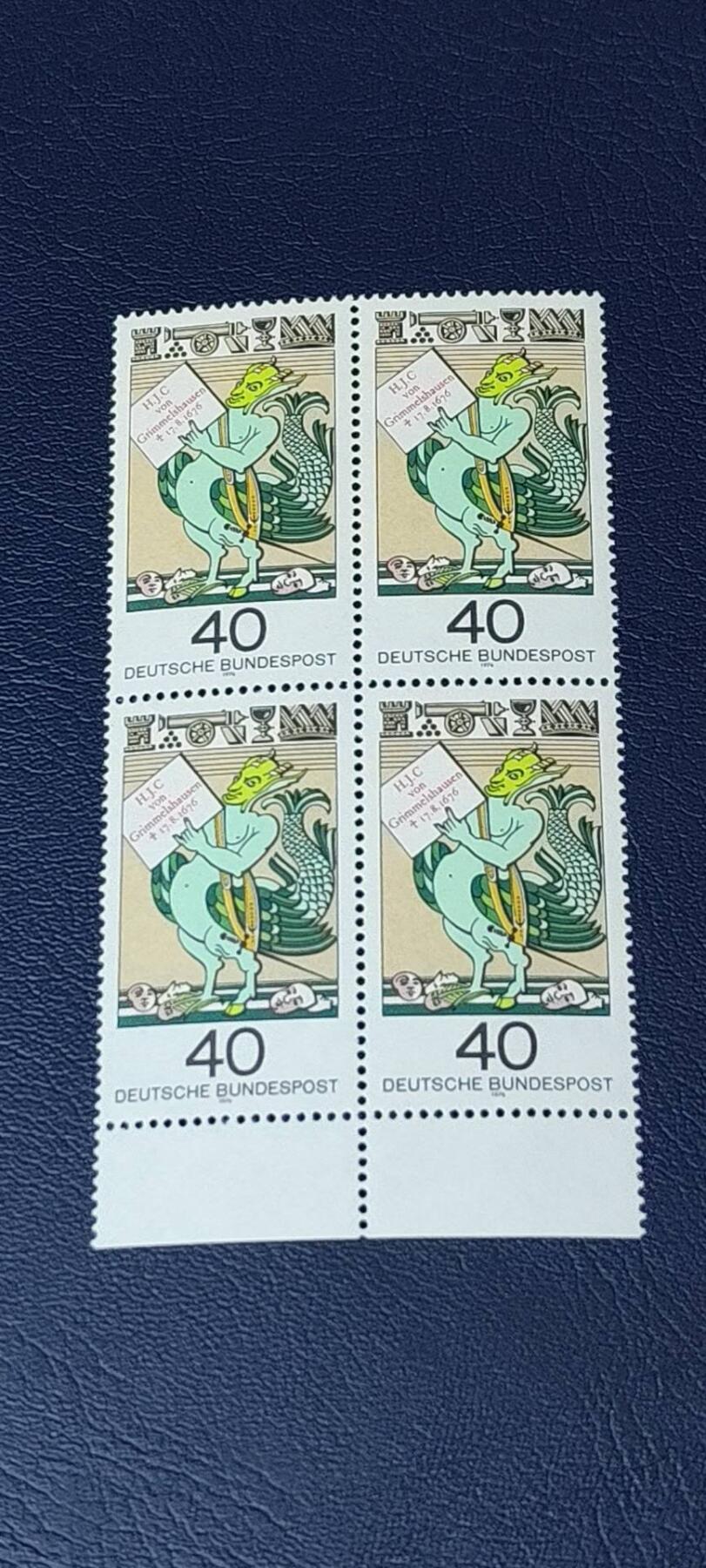德国邮票专场，都是四方联人物系列 德国邮票四方联一张，1976年发行，格里美豪森逝世300年  幻想中的怪兽。品相如图