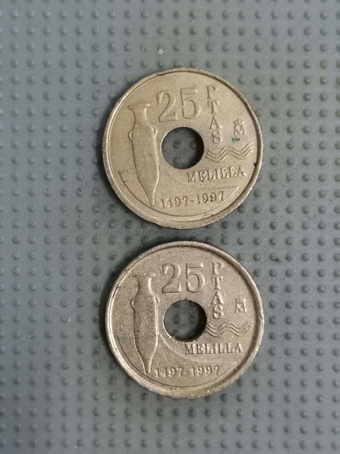 2025年第73场各国散币拍卖（总第73场）15号起休假半月，有发货需求请提前私信 西班牙1997年梅利利亚市25比塞塔纪念币2枚