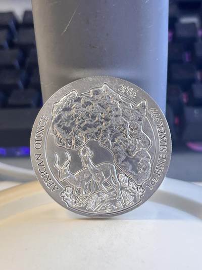 第170期拍卖【长期征集拍品】 - 卢旺达2014年非洲野生动物系列7黑斑羚1盎司银币，999银