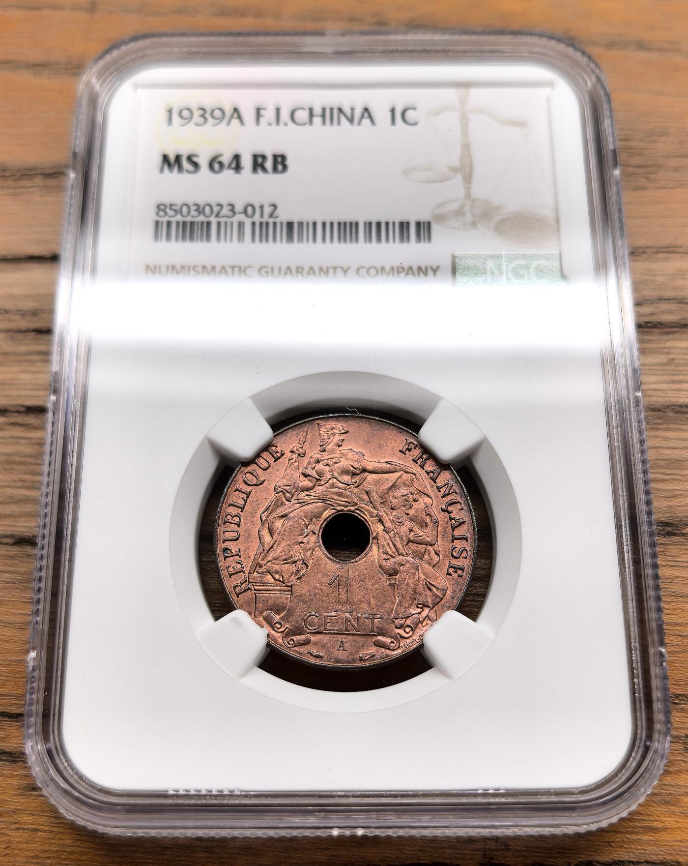 凡希社世界钱币微拍第三百零九期 1939A法属印度支那中孔壹分铜元NGC-MS64
