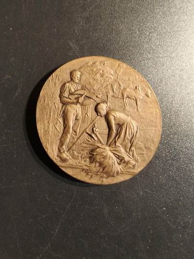 老王徽章第141期 - 法国1899年帕特奈养殖业大铜章    名家Rivet作品     直径41mm   重量37.6g