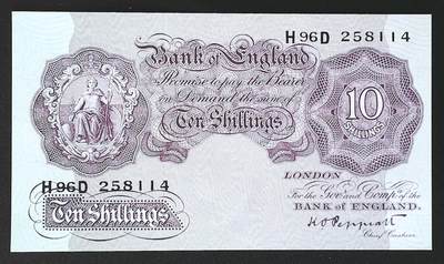 世界靓号纸钞第七十三期 - 老版英国英格兰银行10先令 全新UNC