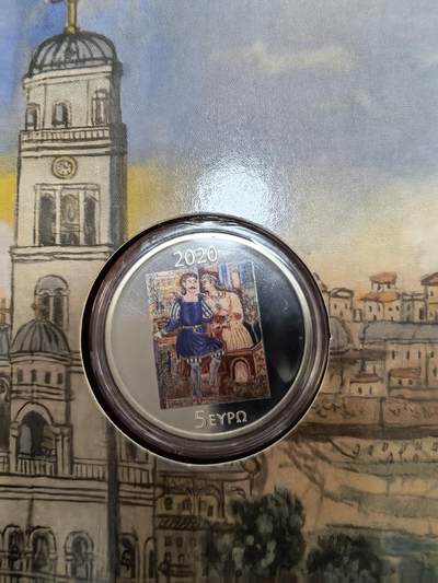 长老汇蛇年精选第三十六场拍卖 2020希腊西奥菲洛斯诞辰150周年5欧元局部彩色银币，卡装，5000枚