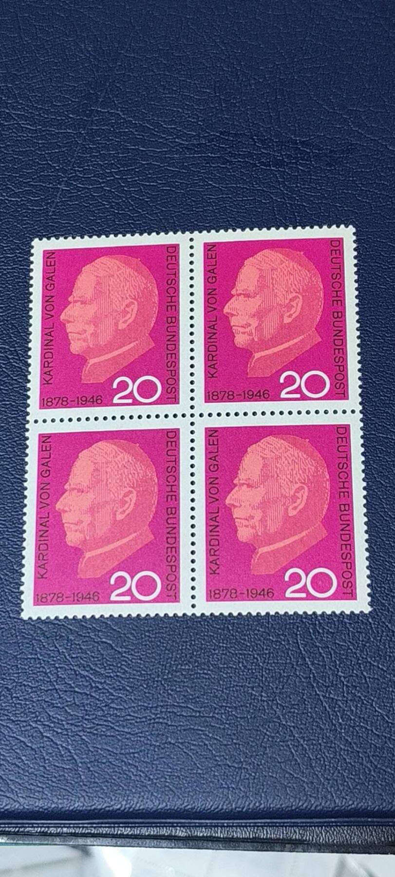德国邮票专场，都是四方联人物系列 德国四方连邮票，1966年发行：明斯特主教加伦逝世20周年，品相如图