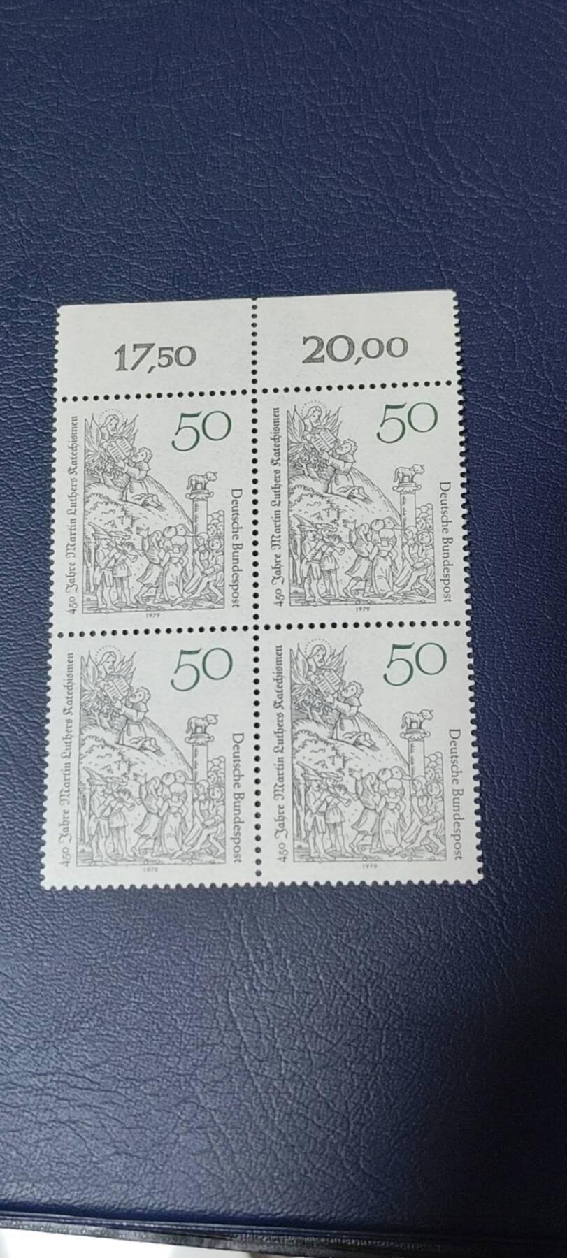 德国邮票专场，都是四方联人物系列 德国邮票四方联一张，1979年发行，马丁路德金  出版  教义手册450年。品相如图