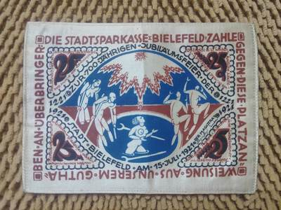 08月10日 🌏地球币章 - 稀品：1921年 德国 25马克《治愈康复池》紧急币 百年丝绸纪念钞