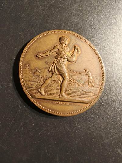 老王徽章第141期 - 法国1889米尔库尔农业协会大铜章    播种    直径50mm   重量60.2g