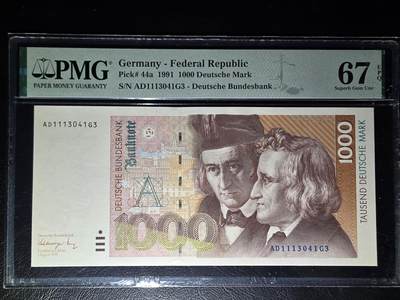 叁拾收藏第30期 - 德国1991年1000马克  格林 PMG67分