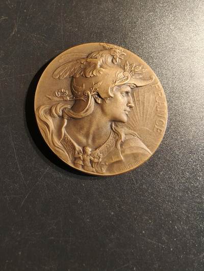 老王徽章第141期 - 法国1902年圣麦克桑养殖业竞赛大铜章    名家Rivet作品    直径42mm   重量32.9g