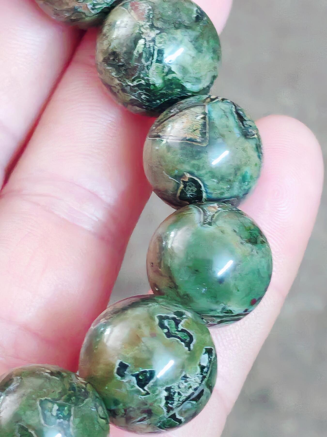 精品画面石满花纹龙纹手串(32032)尺寸16mm14颗83克收藏精品