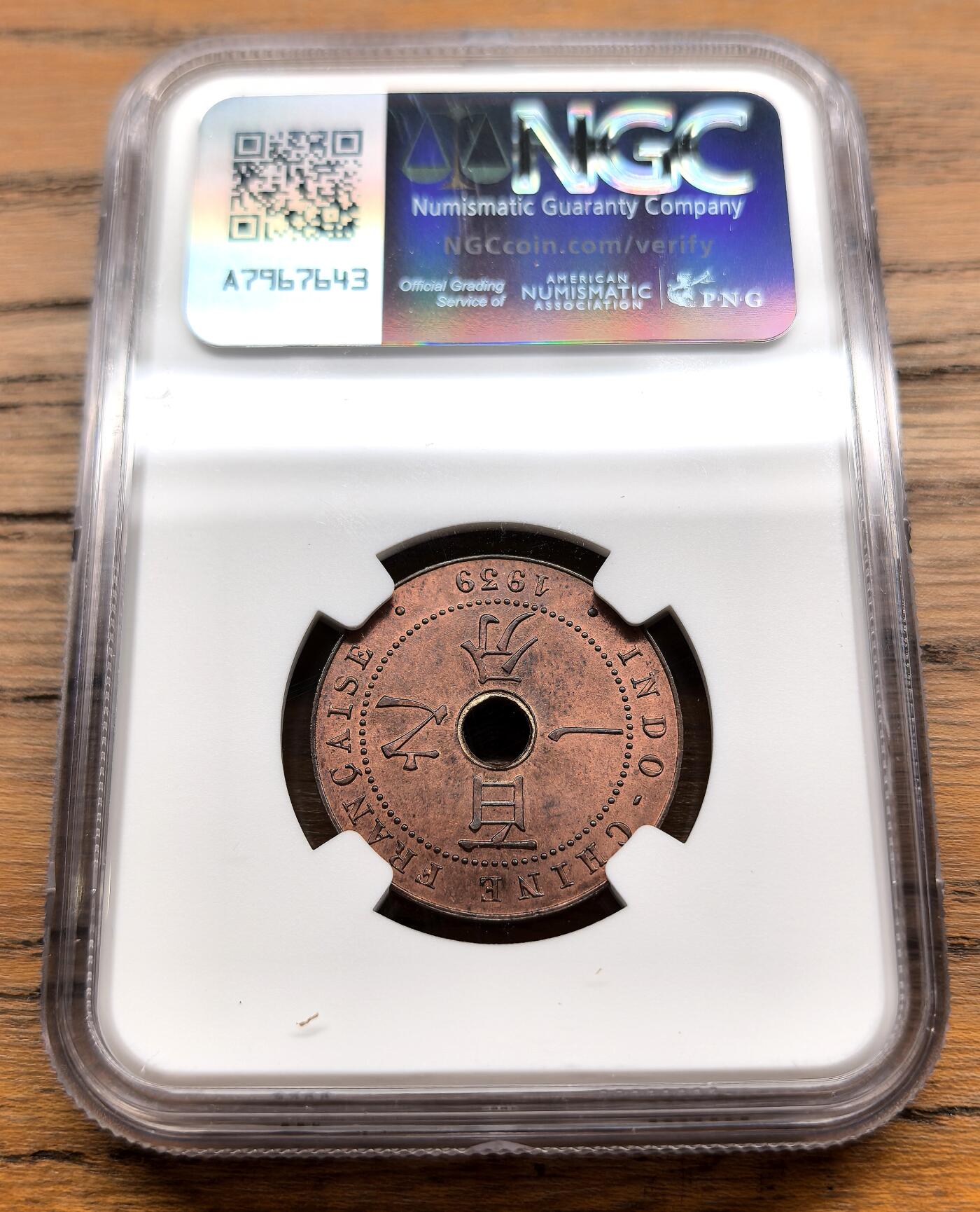 凡希社世界钱币微拍第三百零九期 1939A法属印度支那中孔壹分铜元NGC-MS64