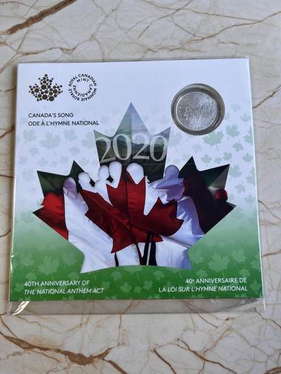 第170期拍卖【长期征集拍品】 - 卡装加拿大2020年国歌5加元1/4盎司纪念银币，9999银，7.96克